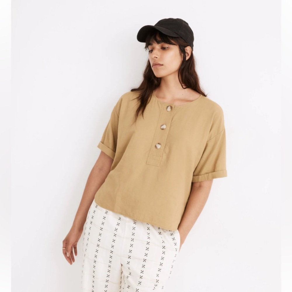 Madewell womens Linen-Blend Henley Slouch Shirt size small boho minimalist fall